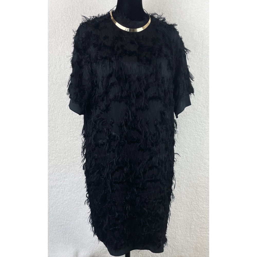 CARVEN • Black Faux Fur Mini Shift Dress, 6 - Picture 2 of 15